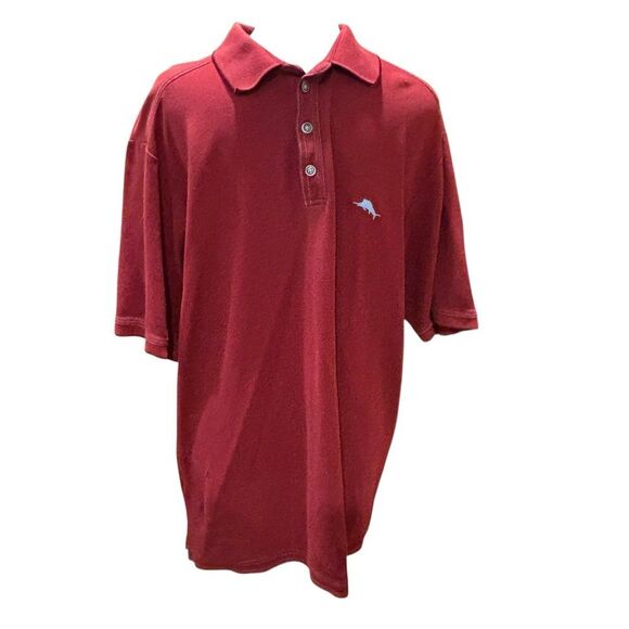 Tommy Bahama Polo Shirt Golf Pima Red Cotton Textured Fabric Men Large - Picture 1 of 9